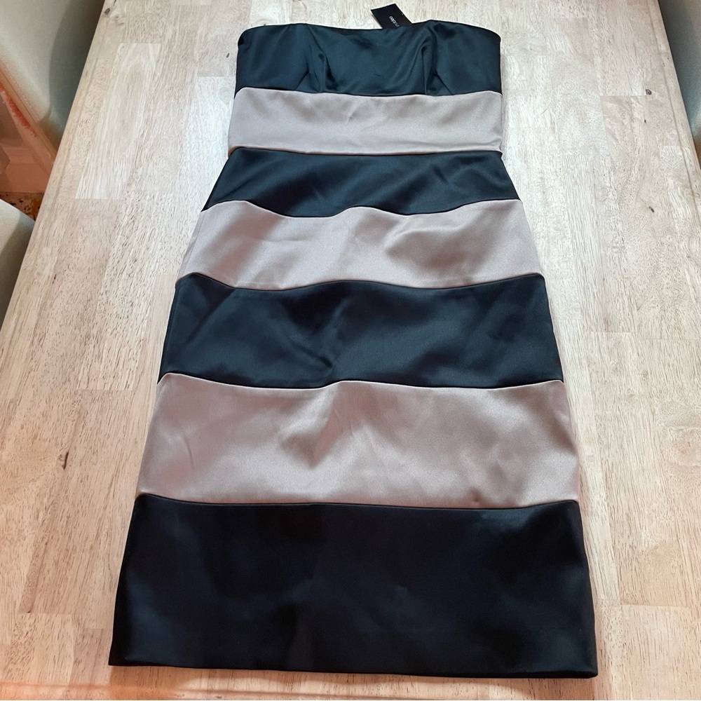 MAX and CLEO Black & Tan Strapless Satin Dress! Special Occasion! Cocktail. Sz 4